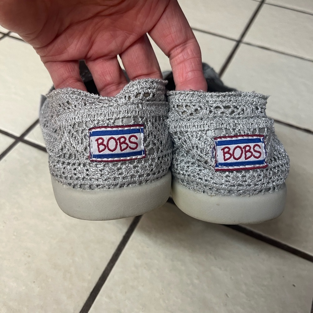 Skechers BOBS Silver Gray Crochet Slip-On Sneakers
